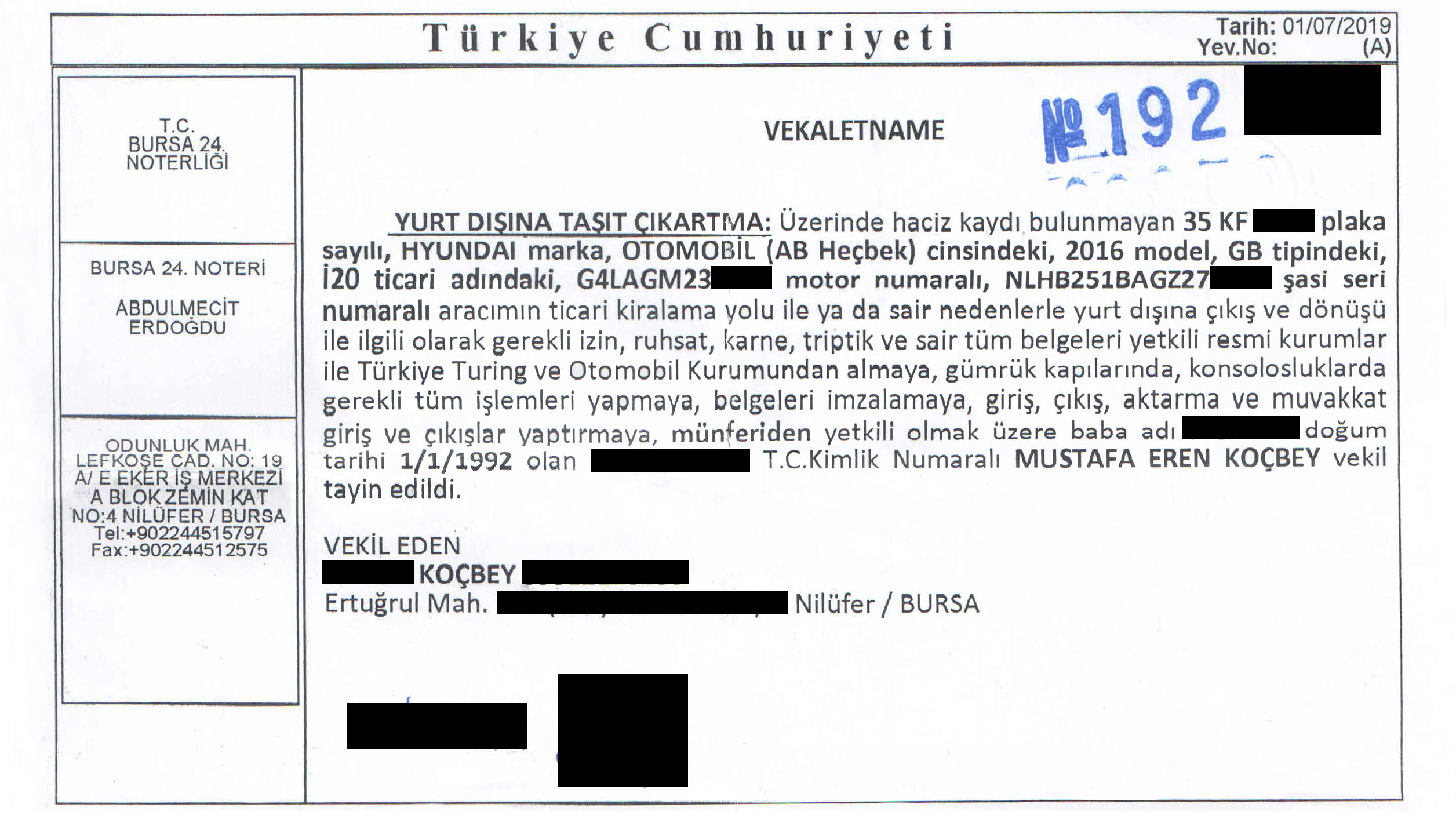 Vekaletname